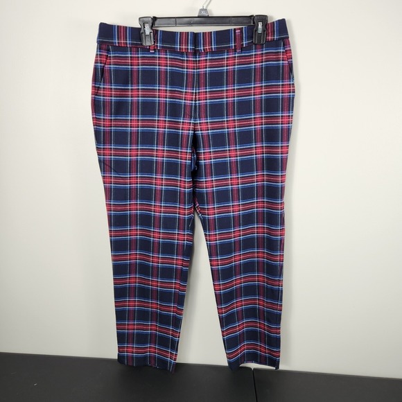 Talbots Pants - Talbots Hampshire Ankle Pants Black Red Blue Check Plaid Wool Blend 12 Petite